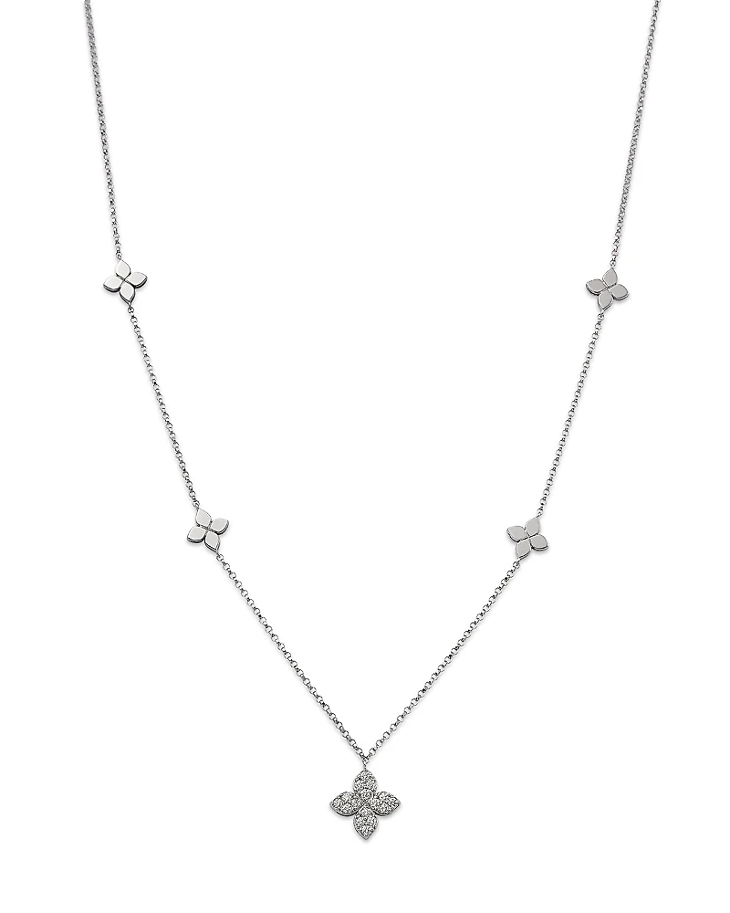 Roberto Coin 18K White Gold Love by the Inch Diamond Flower Station Necklace, 15-17