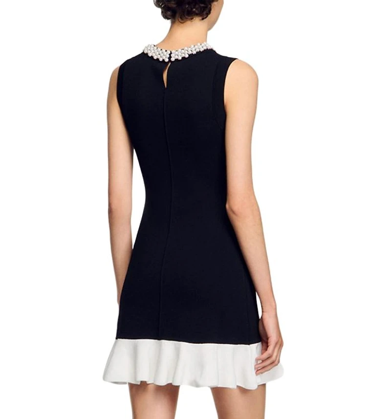 Short Knit Dress with Beaded Neck