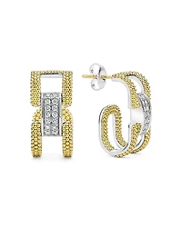 Lagos 18K Yellow Gold & Sterling Silver Caviar Lux Clip Diamond Pave Hoop Earrings - Exclusive