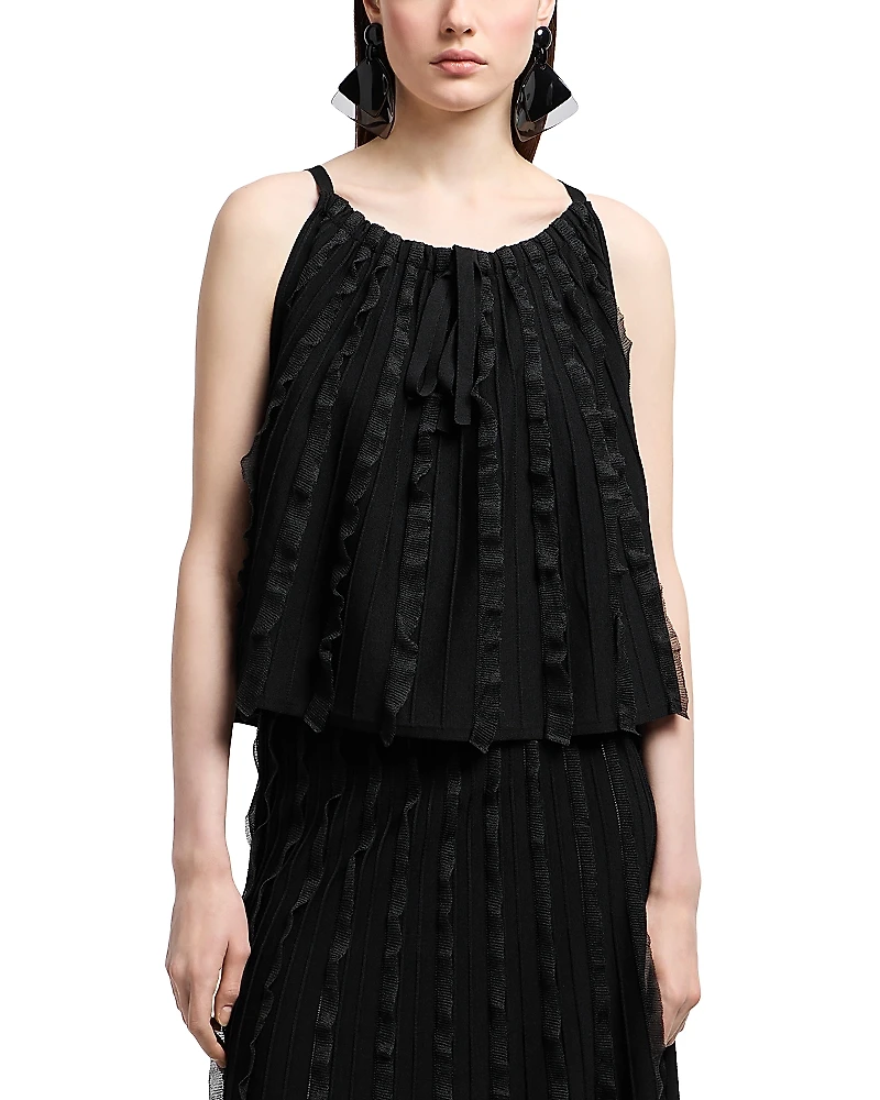 Emporio Armani Sleeveless Tent Top with Vertical Ruffle Detail