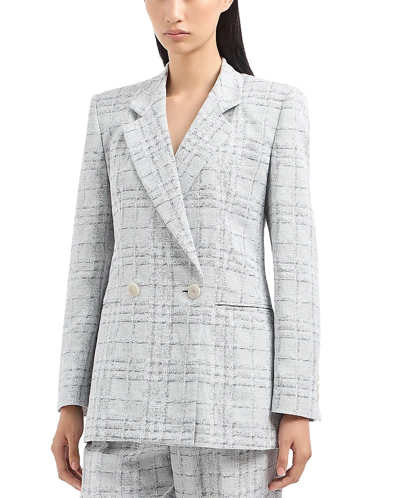 Emporio Armani Linen Check Pattern Double Breasted Blazer Jacket