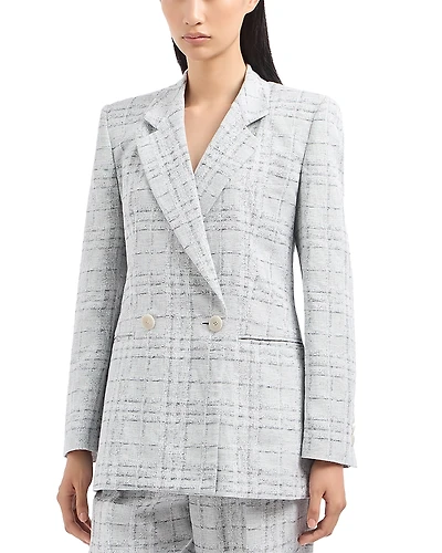 Emporio Armani Linen Check Pattern Double Breasted Blazer Jacket