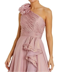 Iridescent One Shoulder Rosette Ball Gown