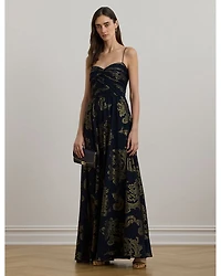 Paisley Foiled Chiffon Sleeveless Gown