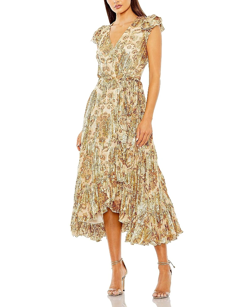 Mac Duggal Flutter Sleeve Floral Wrap Dress