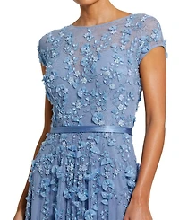 Floral Embellished Short Sleeve Mesh Gown