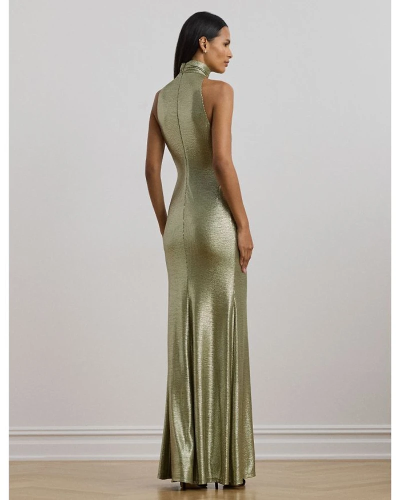Metallic Sleeveless Turtleneck Gown