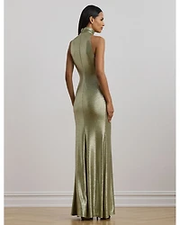 Metallic Sleeveless Turtleneck Gown
