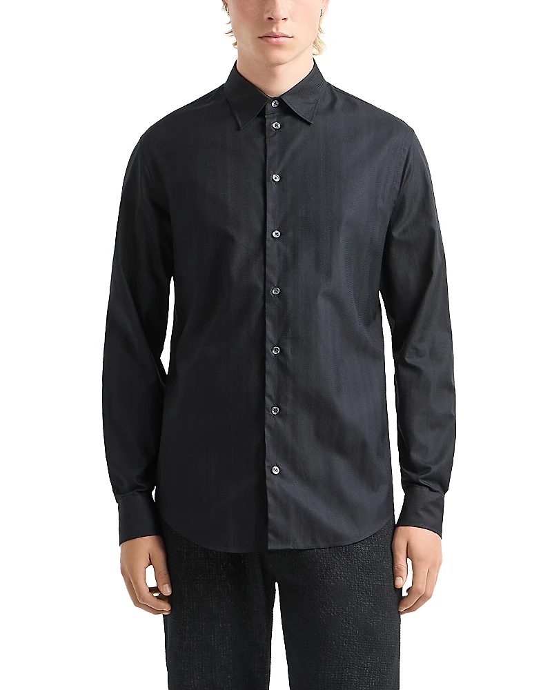 Emporio Armani Wave Jacquard Textured Regular Fit Button Down Shirt