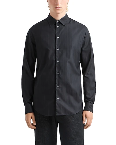 Emporio Armani Wave Jacquard Textured Regular Fit Button Down Shirt