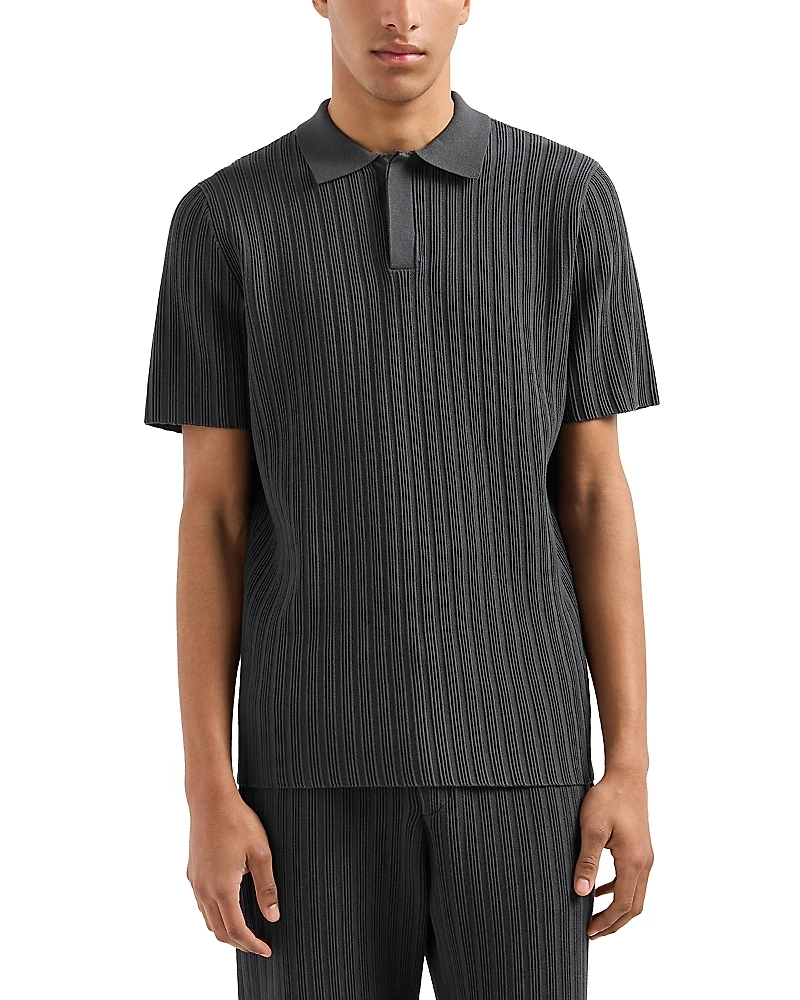 Emporio Armani Ottoman Stitch Knit Pullover Polo Sweater