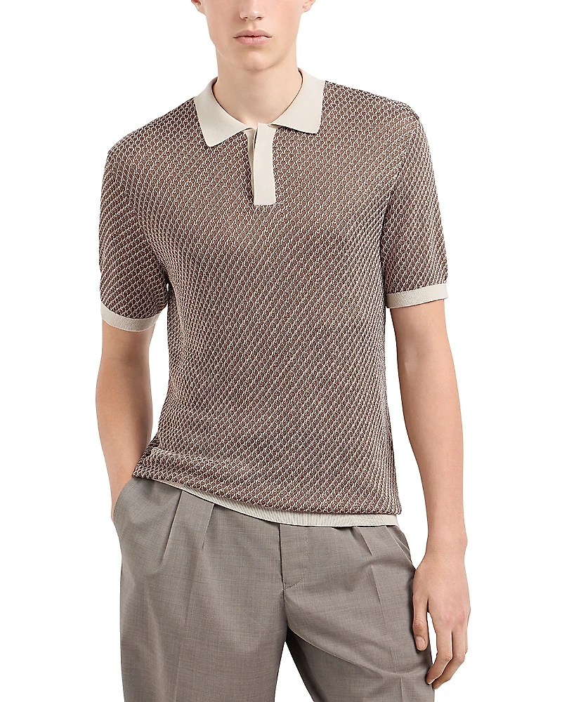 Emporio Armani Knit Jacquard Pullover Polo Sweater