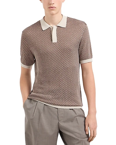 Emporio Armani Knit Jacquard Pullover Polo Sweater