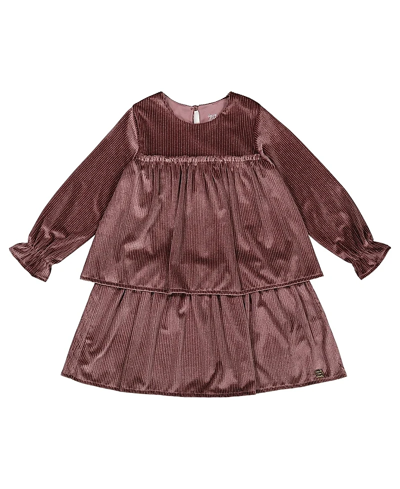 Deux par Girls' Long Sleeve Metallic Dress with Frills