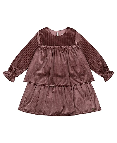 Deux par Deux Girls' Long Sleeve Metallic Dress with Frills - Big Kid