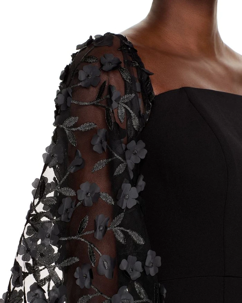 Floral-Embellished Off-the-Shoulder Gown