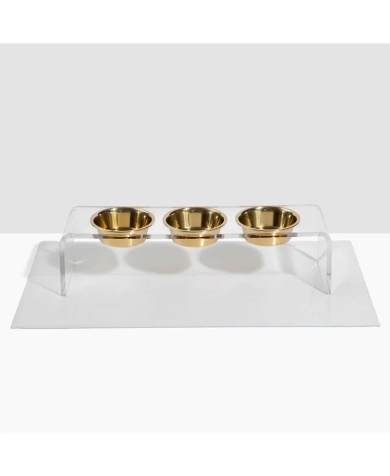Tall Clear Triple Dog Bowl Feeder with 2 Quart Silver Bowls