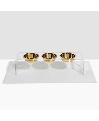 Tall Clear Triple Dog Bowl Feeder with 2 Quart Silver Bowls