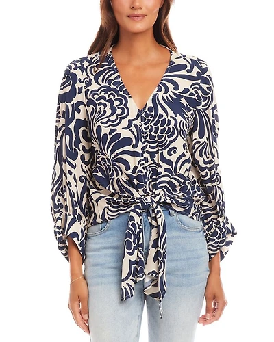 Blouson Sleeve Tie Front Top