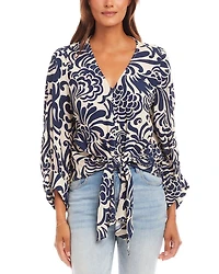 Blouson Sleeve Tie Front Top