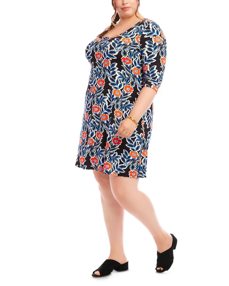 Plus Three Quarter Sleeve A Line Dress