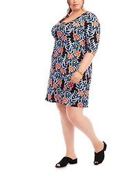 Plus Three Quarter Sleeve A Line Dress