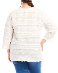 Plus Three Quarter Sleeve Embroidered Tunic