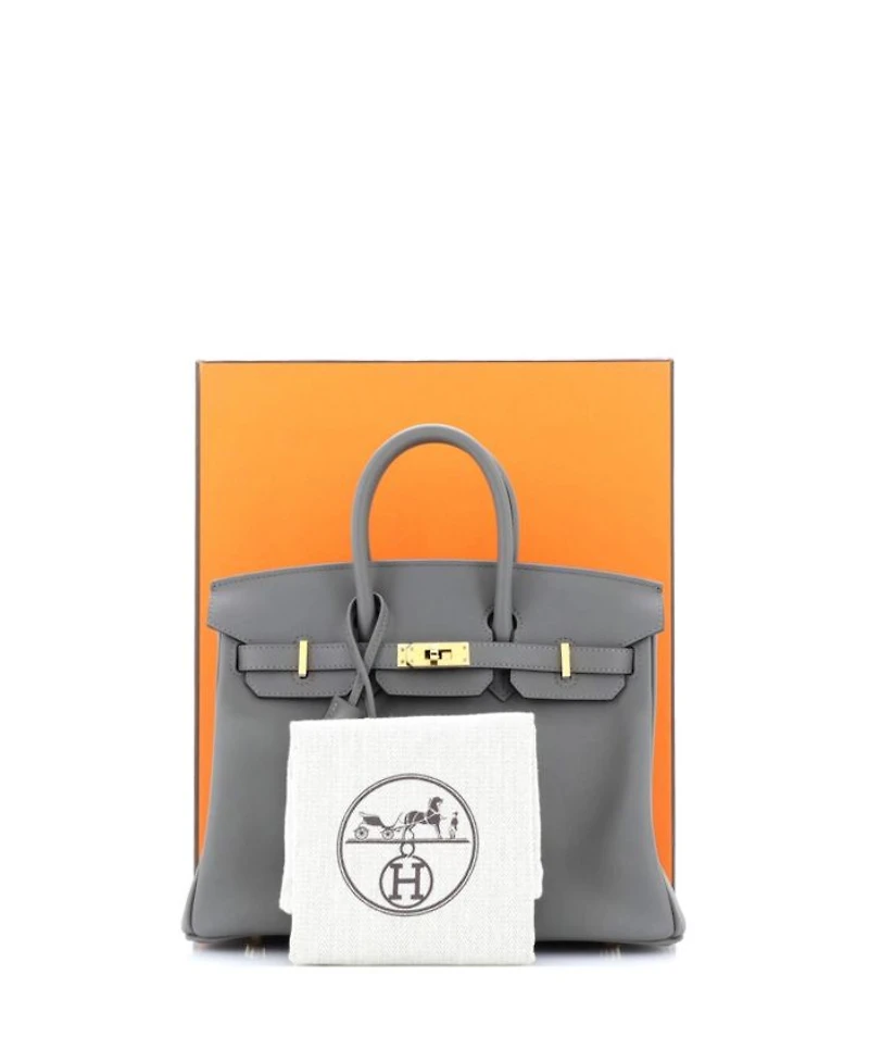 Pre-Owned Hermes Birkin 25 Handbag Grey Swift with Gold Hardware