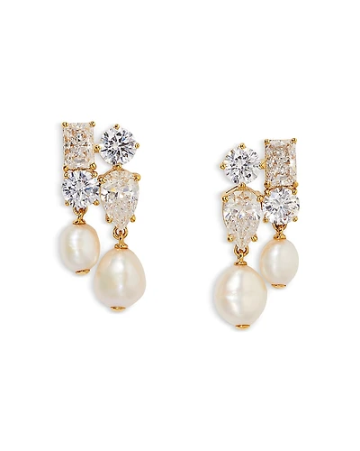 Nadri London Cluster Freshwater Pearl Drop Earrings