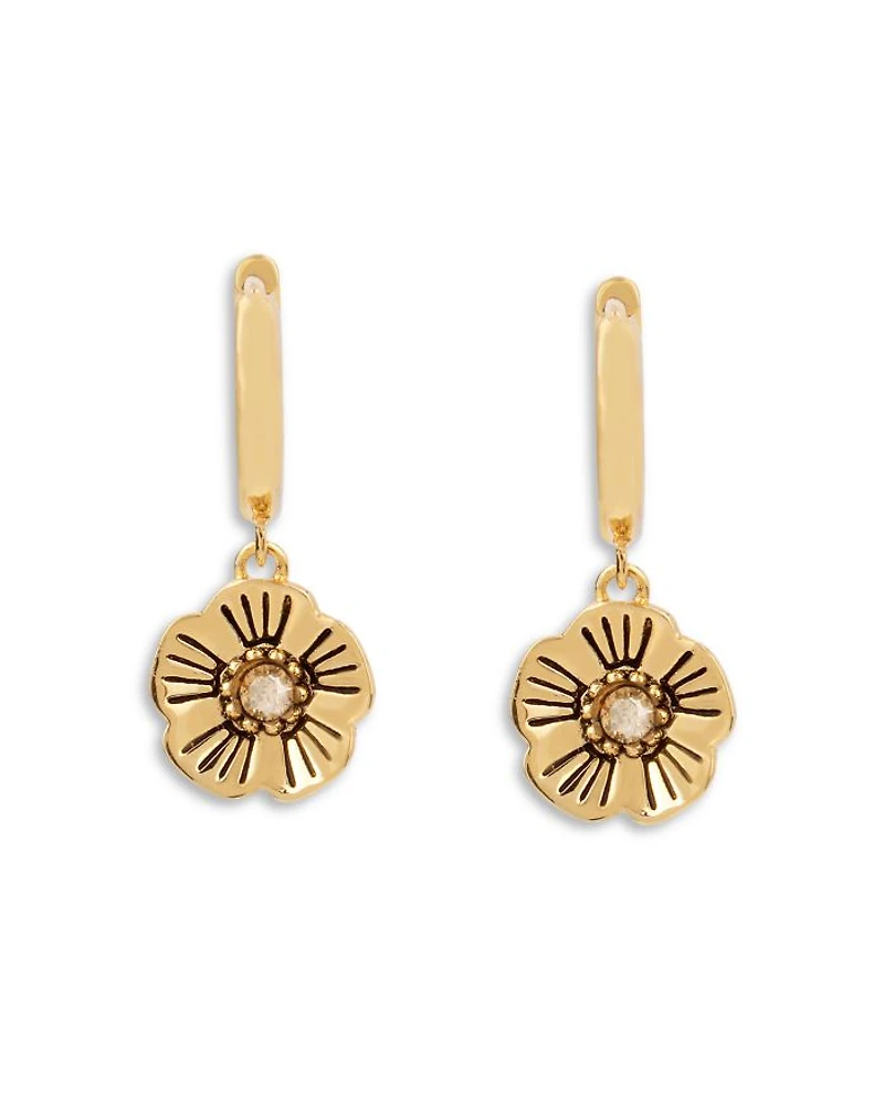 Signature Pavé Tea Rose Charm Huggie Hoop Earrings