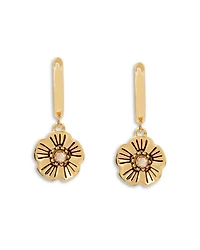Signature Pavé Tea Rose Charm Huggie Hoop Earrings