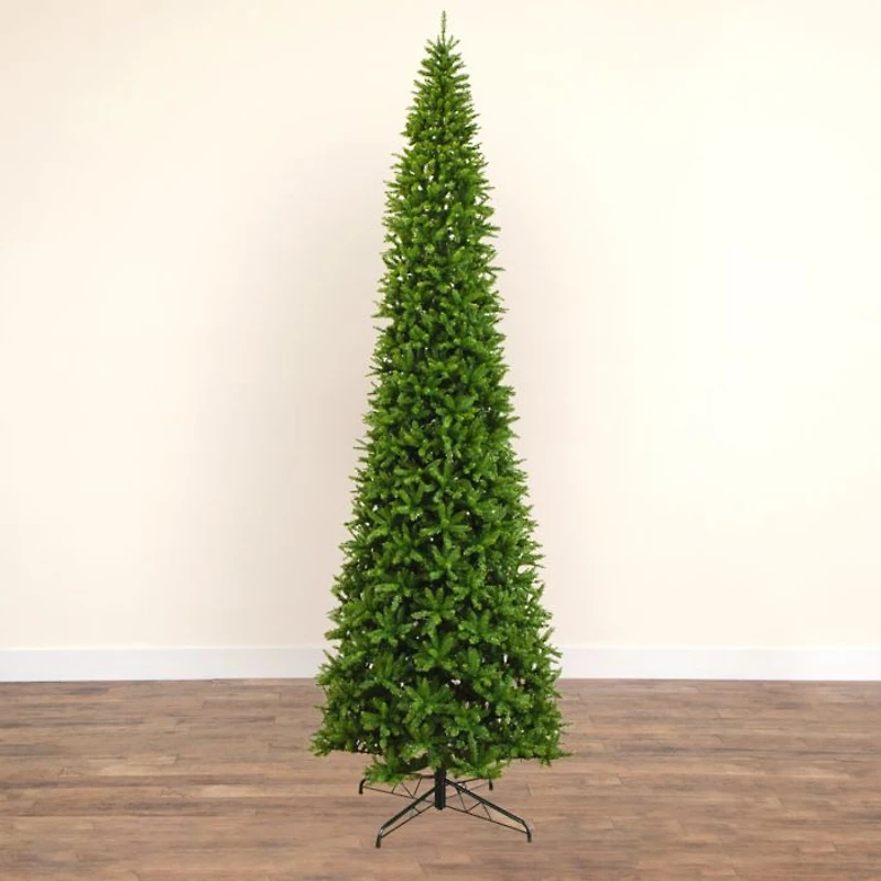 15' Artificial Slim Green Mountain Pine Christmas Tree with 1900 Warm White LED Lights and 5460 Branches