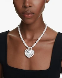 Ariana Grande Imitation Pearl & Crystal Heart Halo Pendant Necklace, 14.875-17.75"