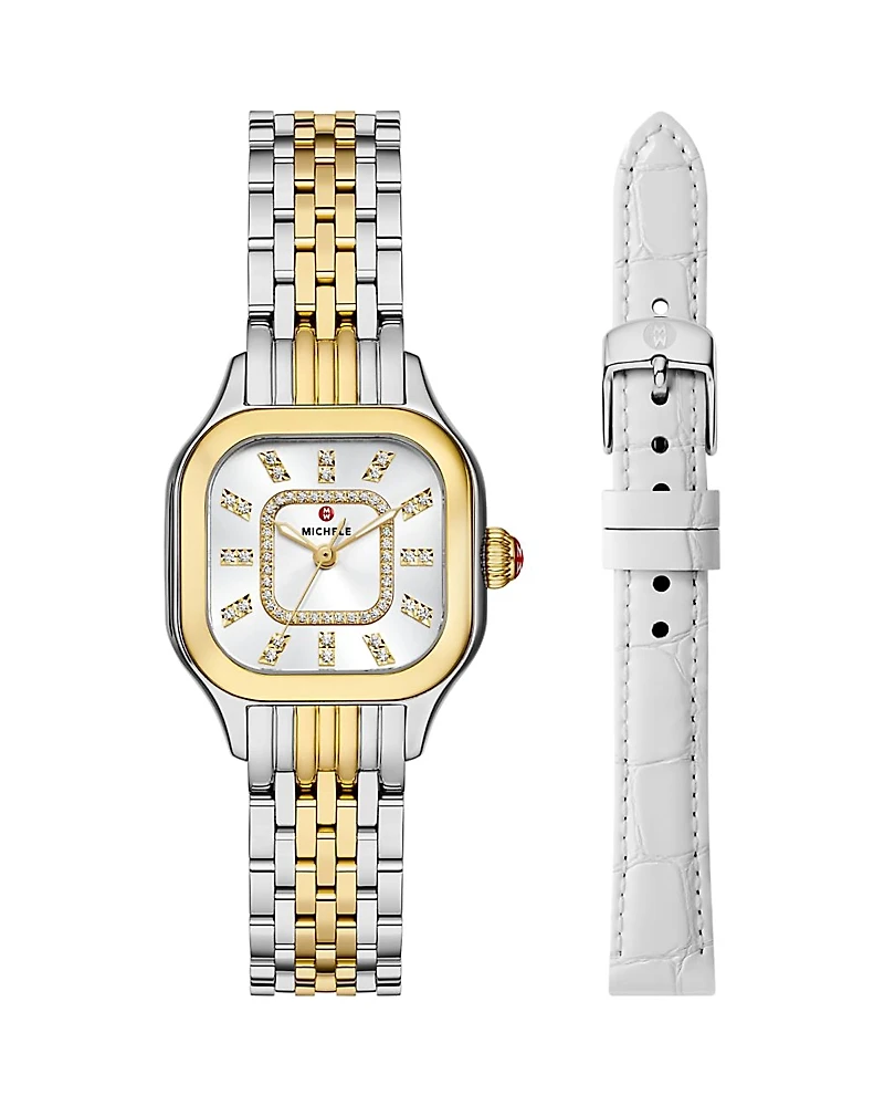 Michele Meggie Two Tone 18K Gold Plated Diamond Dial Watch Gift Set