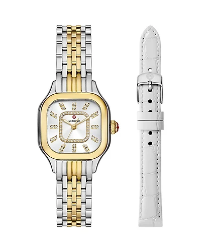 Michele Meggie Two Tone 18K Gold Plated Diamond Dial Watch Gift Set