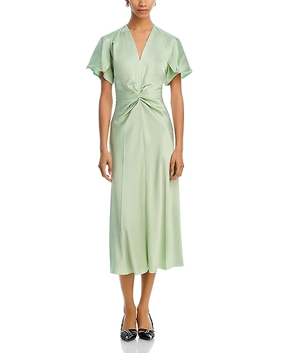 Victoria Beckham Satin Twist Front Midi Dress