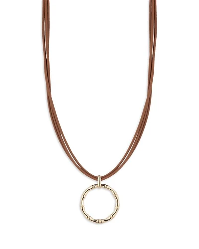 Bamboo Circle Pendant Leather Necklace, 16-19"