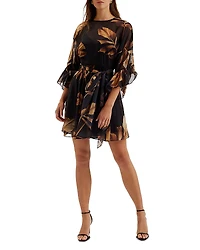 Ted Baker Printed Tie Waist Frill Sleeve Mini Dress