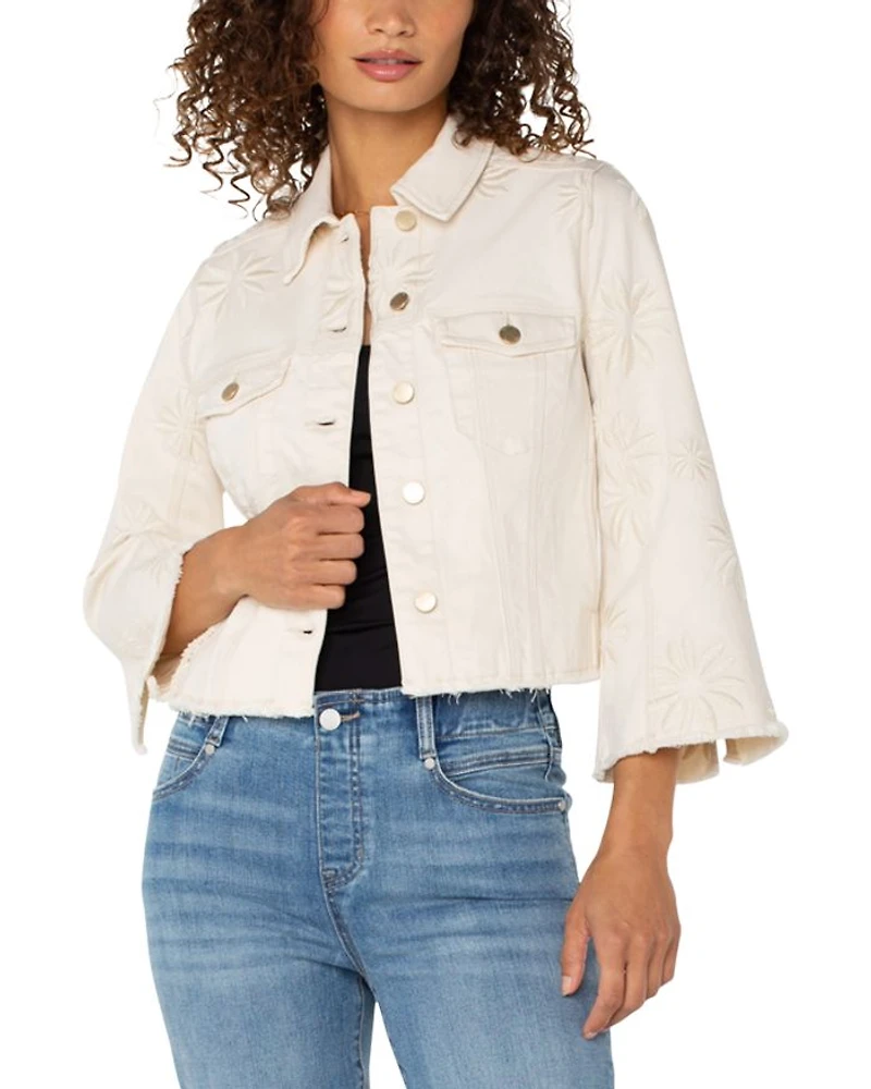 Embroidered Fray Hem Jacket
