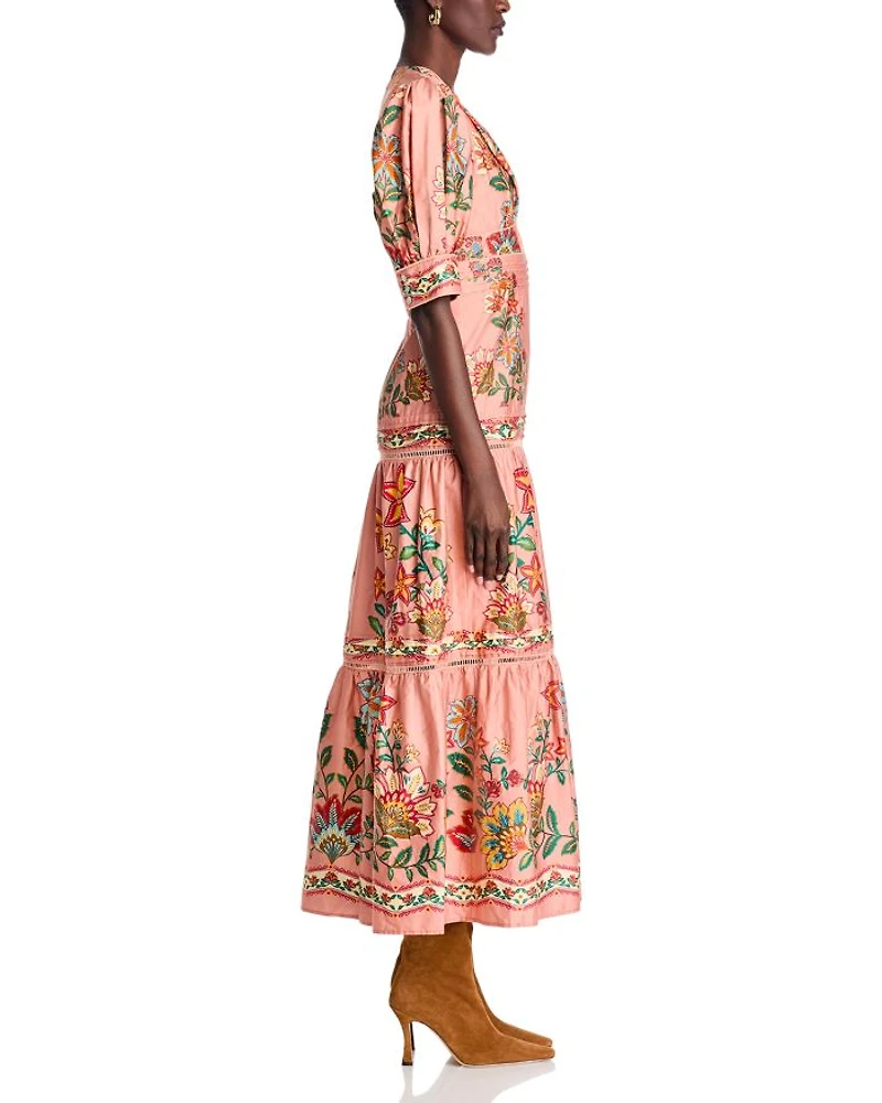 Pink Garden Delight Short Sleeve Maxi Dress