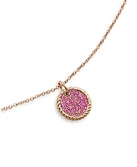 Pavé Plate Necklace in 18K Rose Gold with Pavé Pink Sapphires, 16-18"