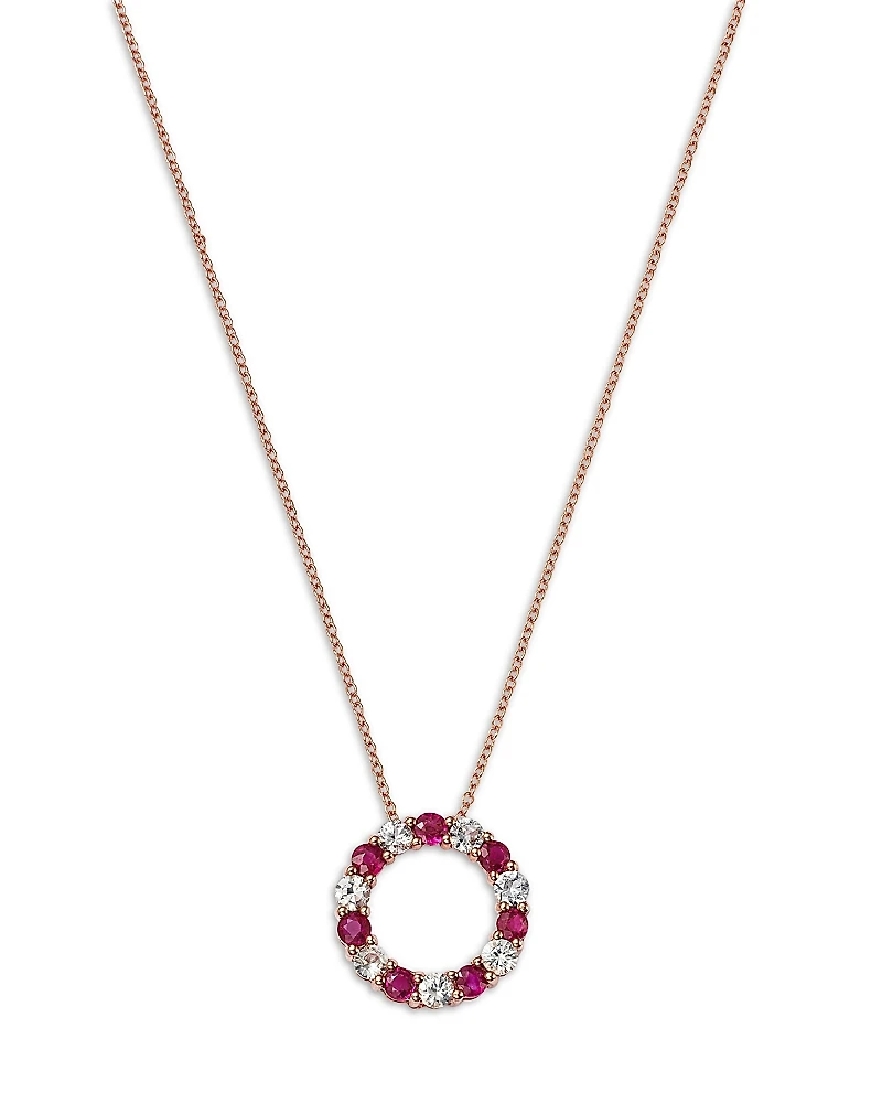 Bloomingdale's Fine Collection Ruby & White Sapphire Circle Pendant Necklace
