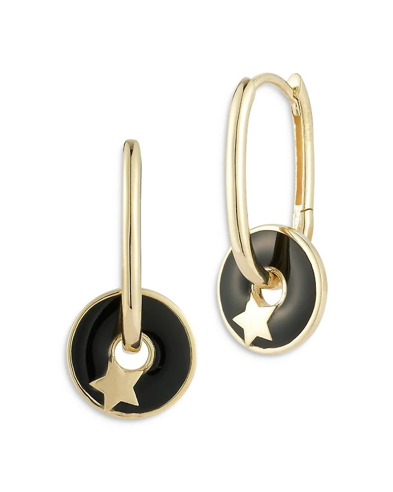 14K Yellow Gold Celestial Disc Charm Earrings