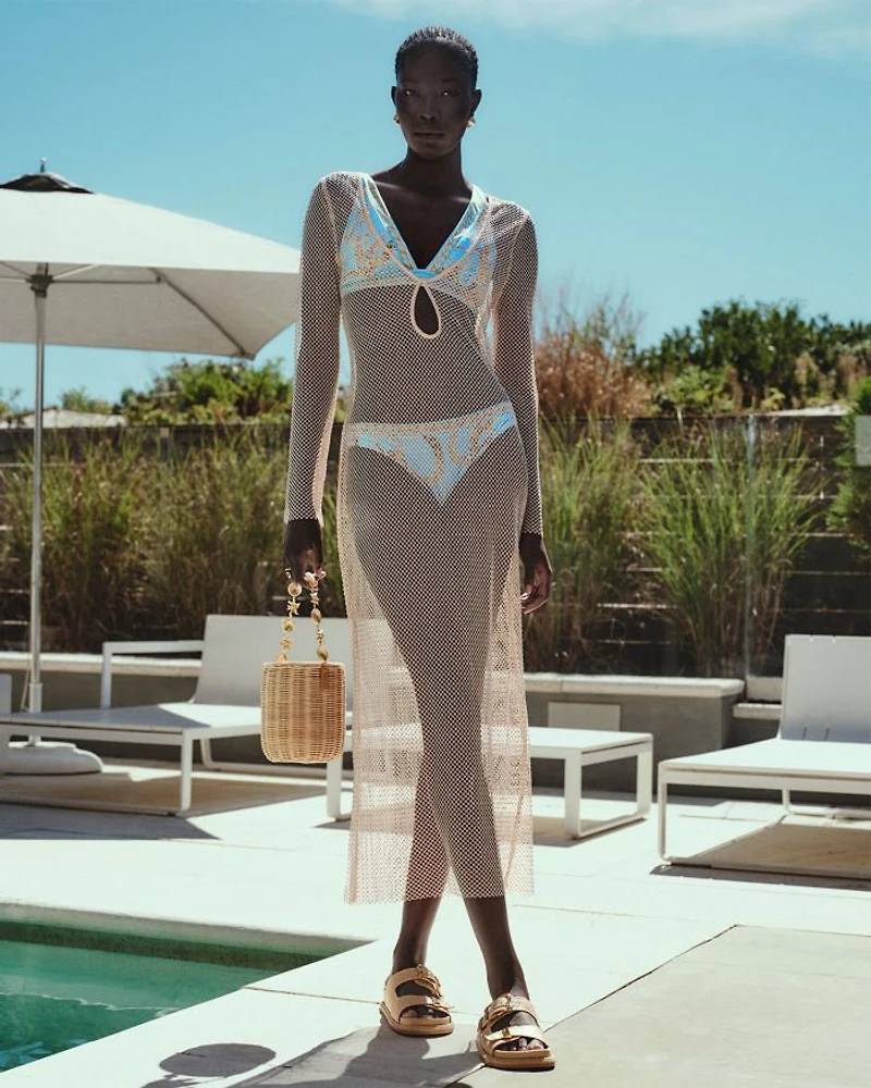 Sara Crochet Studded Swim Cover Up Maxi Dress