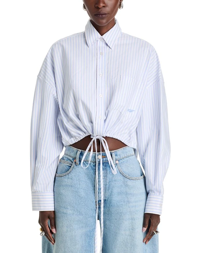 Drawstring Hem Poplin Shirt