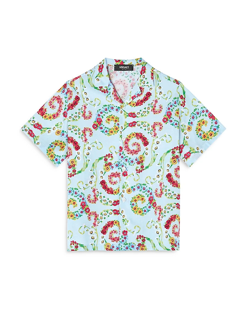 Versace Boys' Giavanese Floral Barocco Camp Shirt - Little Kid, Big Kid