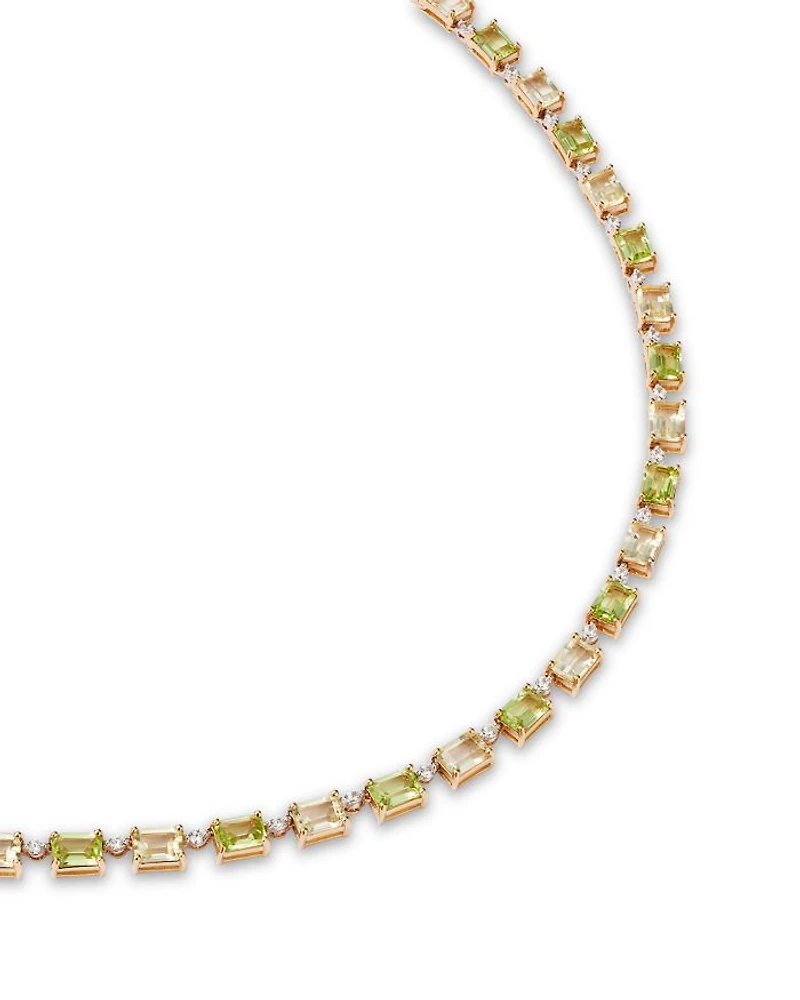 Peridot, Lemon Quartz & Diamond Collar Necklace in 14K Yellow Gold, 17"