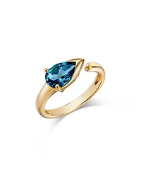 London Blue Topaz Pear Cuff Ring in 14K Yellow Gold
