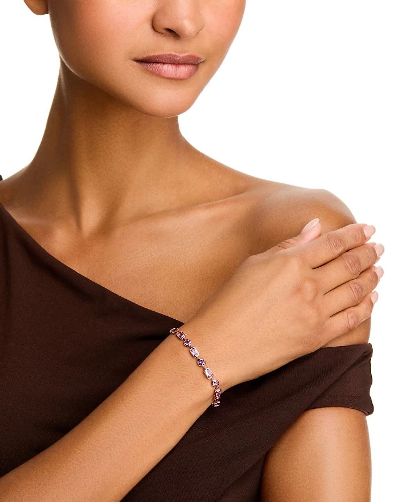 Rose De France & Purple Amethyst Mixed Cut Link Bracelet in 14K Rose Gold