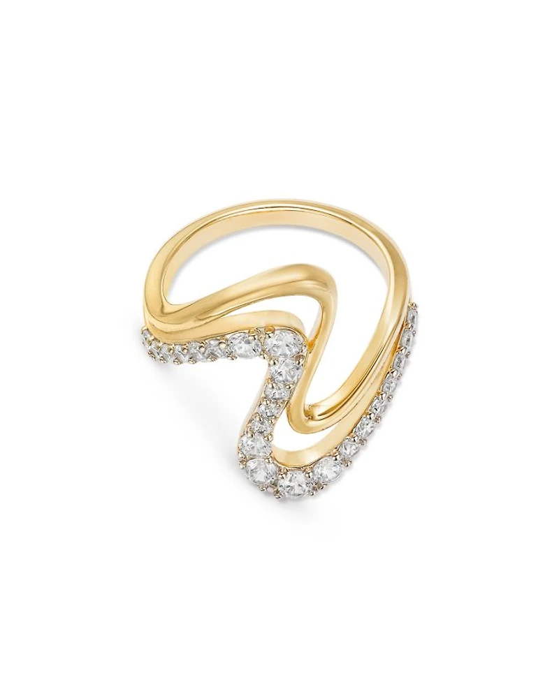 Diamond Double Wave Ring in 14K Yellow Gold, 1.0 tcw